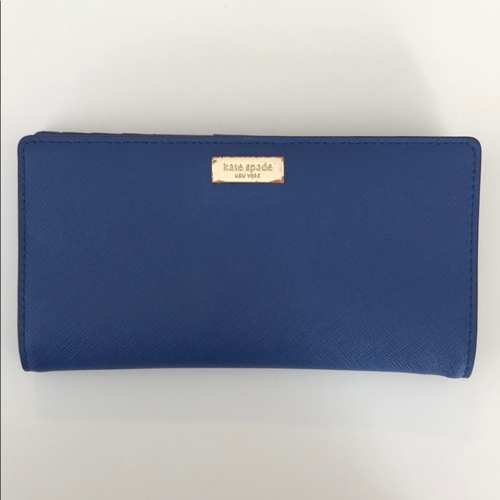 kate spade saffiano blue leather snap wallet EUC